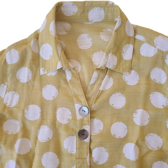 Lior Womens Rayon Blend Tunic Blouse Collared Rolled Sleeve Polka Print Medium - Picture 4 of 13